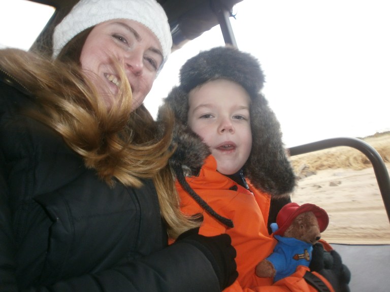 Kasper on Natalie on board the Unimog for the tour of Spurn Point